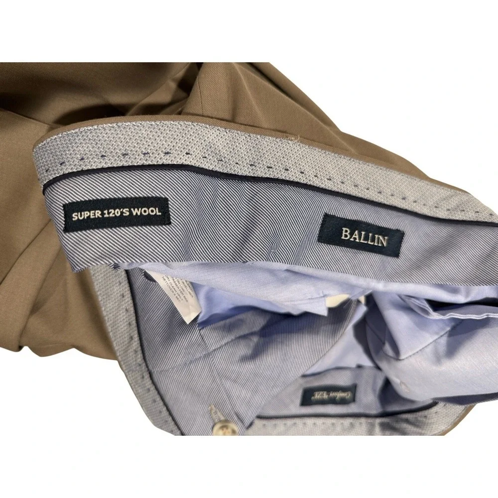 Ballin Comfort-EZE Super 120s Wool Dress Pants Mens 35x29 Tan‎ Brown Cuffed